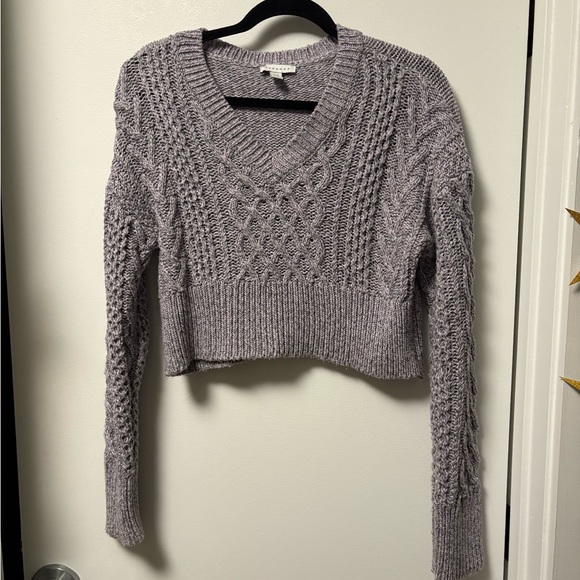 LAST CHANCE Gray Cable Knit Women's Sweater Cropped Topshop - Picture 3 of 5